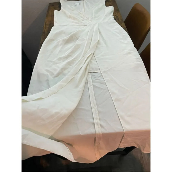 Jenny Packham V-Neck Crepe Column Gown Dress with Slit Size 18R1 - Picture 6 of 12